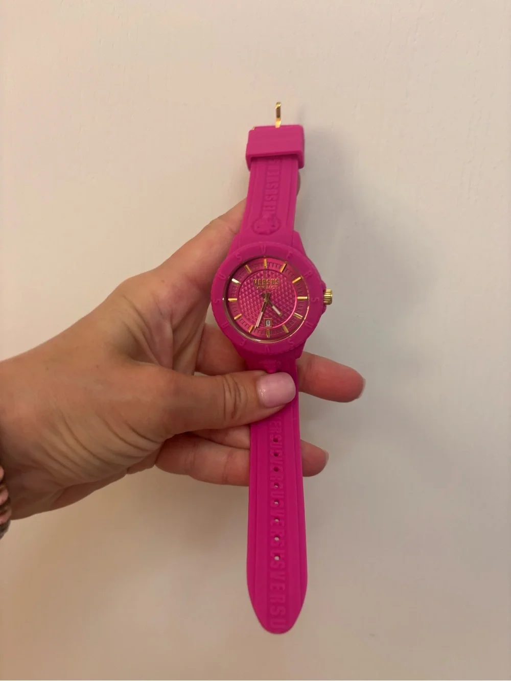 Versus Versace Pink Silicone Watch with Gold Accents